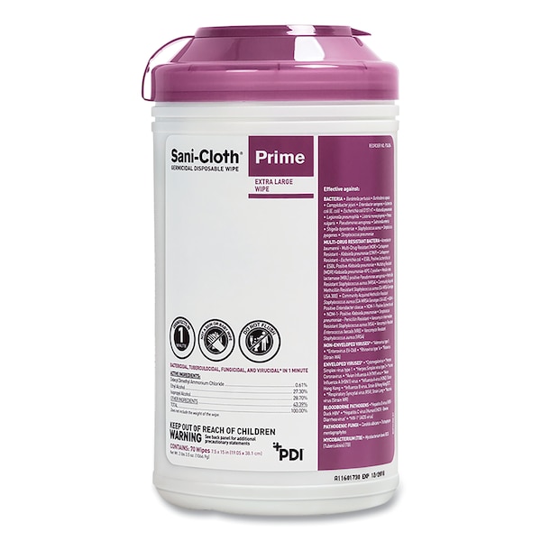 Sani Professional Sani-Cloth Prime Germicidal Disposable Wipes, XL, 1-Ply, 7.5 x 15, Unscented, White, 70/Can, 6PK P24284 - main